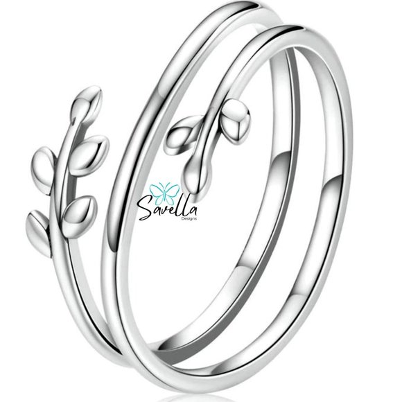 Resizable Minimalist Solid 925 Silver Leaf Ring - Picture 1 of 4